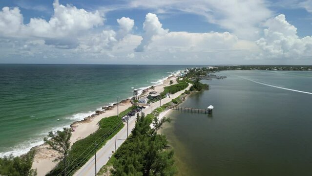 Oceanfront homes along the Atlantic ocean and Indian River near Stuart Rocks Beach in Martin County, South Florida. 