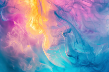 Beautiful abstraction of liquid paints in slow blending flow mixing together gently.