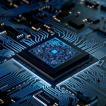 Artificial intelligence micro chip with text on chip 