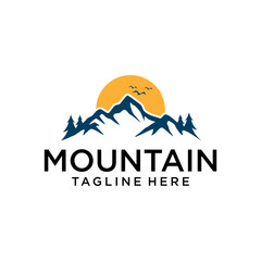 hand drawn vector natural landscape illustration with mountains sun and moon at first glance. silhouette landscape. Use for travel and nature backgrounds and cards