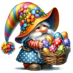 Fototapeta na wymiar Easter Gnome with Easter Eggs