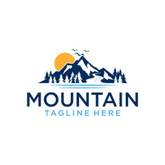 hand drawn vector natural landscape illustration with mountains sun and moon at first glance. silhouette landscape. Use for travel and nature backgrounds and cards