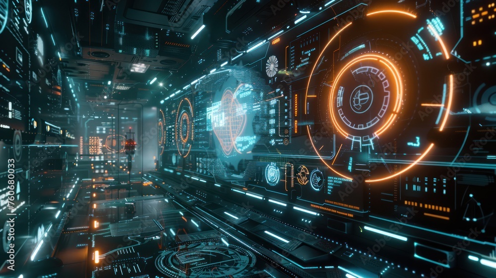 Aufkleber AI controls various systems in the cyber world, security systems Emphasis on presenting cutting-edge technology and AI challenges 