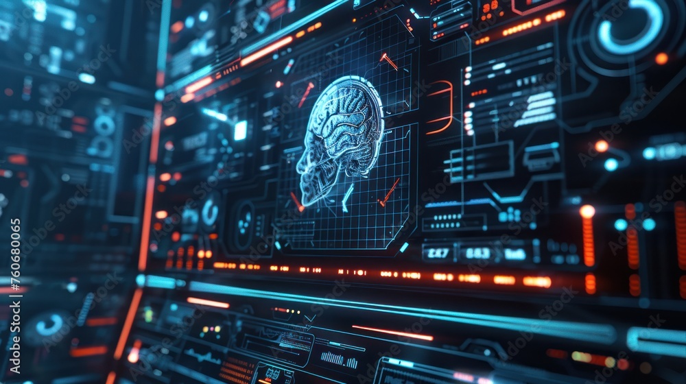 Poster ai controls various systems in the cyber world, security systems emphasis on presenting cutting-edge