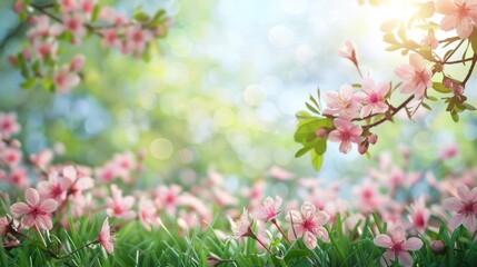 Obraz na płótnie Canvas Beautiful blurred spring background nature with blooming glade, 