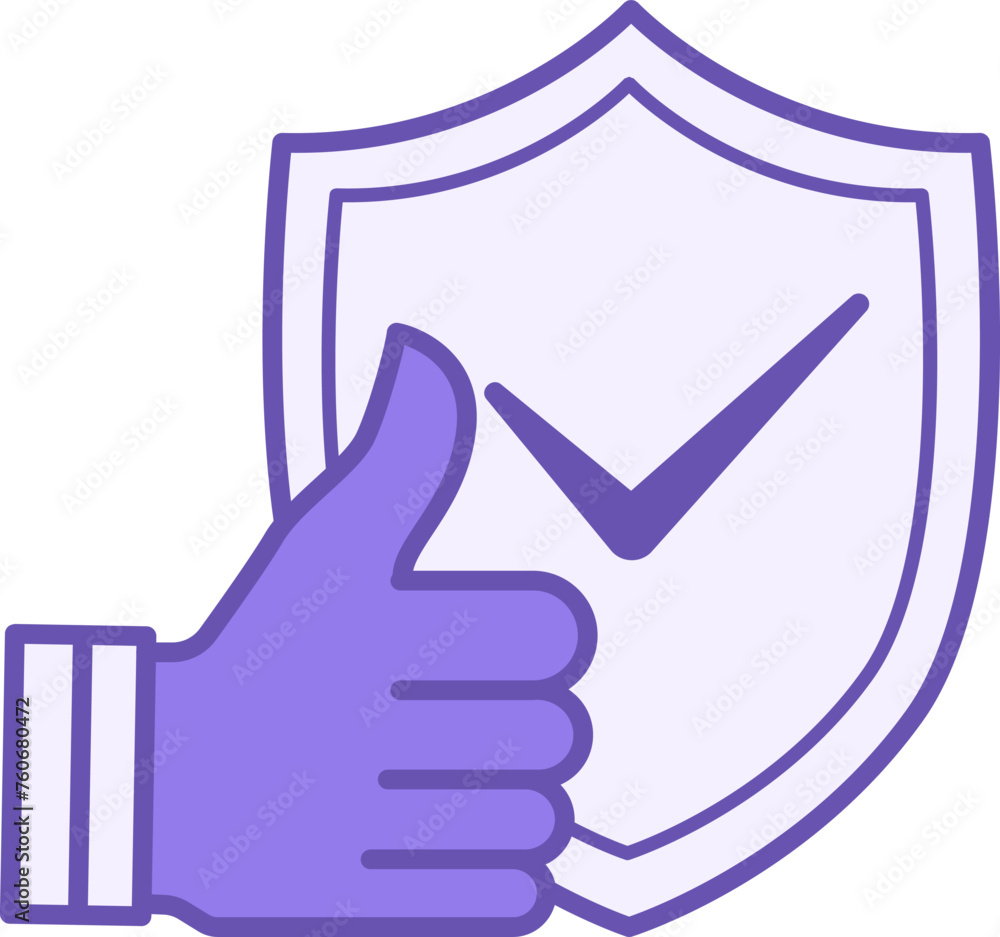 Poster reliability color icon. vector icon of thumbs up and protection sign. core values concept