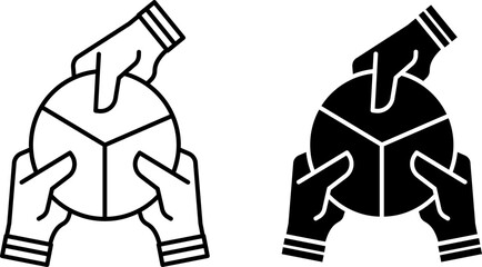 Responsibility icons. Black and White Vector Icons. Hands Taking Equal Parts. Social responsibility. Core Values Concept