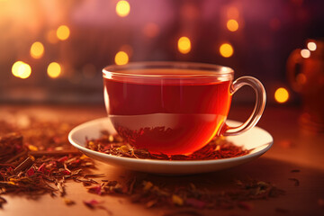 Fototapeta premium Cup of healthy traditional herbal rooibos red beverage tea with spices 