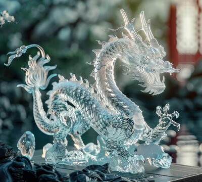 A majestic Chinese dragon rendered in a crystal-clear dreamlike style, creating a grand scene