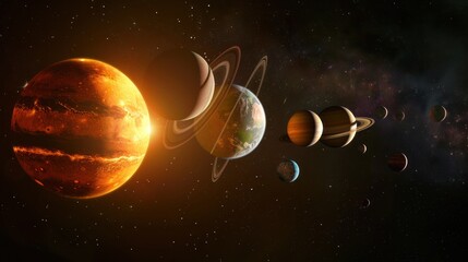  planets in the solar system Focus on presenting beauty and the uniqueness of each planet  - obrazy, fototapety, plakaty