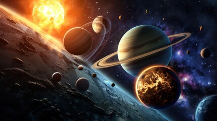  planets in the solar system Focus on presenting beauty and the uniqueness of each planet  - obrazy, fototapety, plakaty