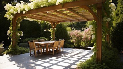 Install a pergola with climbing vines to provide shade and add natural beauty.