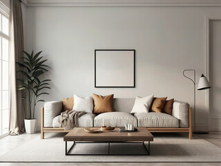 living room interior mockup, modern furniture and decorative arch with trendy dried flowers with white sofa and armchair on the White Background