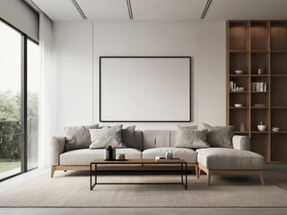 living room interior mockup, modern furniture and decorative arch with trendy dried flowers with white sofa and armchair on the White Background