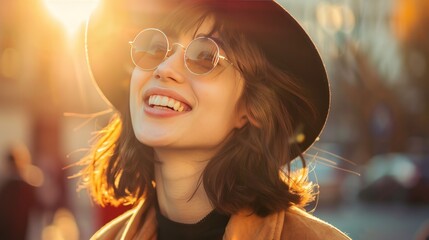  woman  smiling telephoto lens photorealistic 