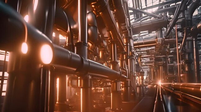 Extensive Industrial Pipe System in Factory Generative AI