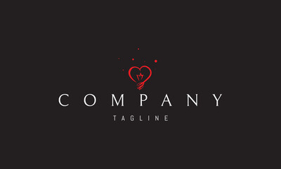 Vector red logo with an abstract image of a light bulb in the shape of a heart.