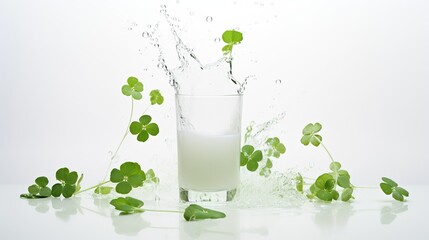 A glass with bright clover leaves.