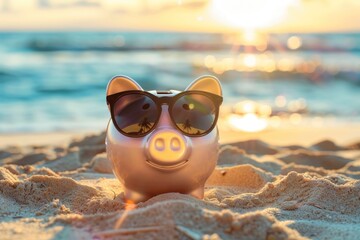 Fototapeta na wymiar Financing Your Summer Vacation with a Piggy Bank