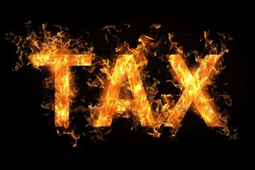 Fototapeta na wymiar TAX word in fire isolated on solid black background