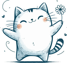cartoon cute cat with flower