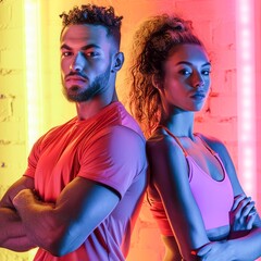 Obraz premium Man and Woman Standing Next to Each Other. Generative AI