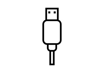 Icono negro de cable conector USB en fondo blanco. - obrazy, fototapety, plakaty