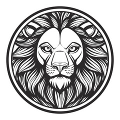 Lion head black and white drawing tattoo design vector illustration