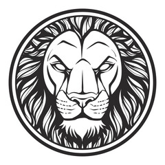 Lion head black and white drawing tattoo design vector illustration