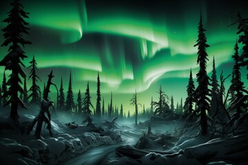 Northern lights over the polar forest