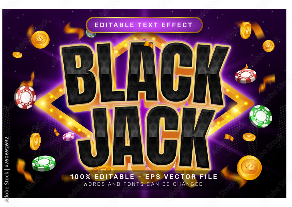 Poster black jack 3d text effect and editable text effect with light background
