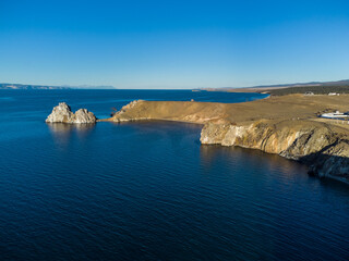 Fototapeta na wymiar Shamanka Rock. Lake Baikal at Olkhon Island. the village of Khuzhir