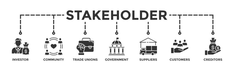 Stakeholder relationship banner web icon vector illustration concept for stakeholder, investor, government, and creditors with icon of community, trade unions, suppliers, and customers