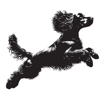 English Cocker Spaniel Dog Silhouette Vector Collection for Design Projects, Cocker Spaniel Silhouettes in running jumping and sitting standing flying position