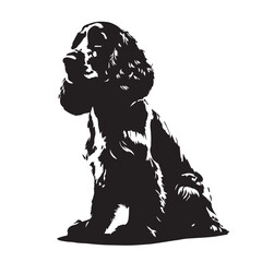 English Cocker Spaniel Dog Silhouette Vector Collection for Design Projects, Cocker Spaniel Silhouettes in running jumping and sitting standing flying position