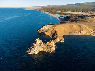 Shamanka Rock. Lake Baikal at Olkhon Island. the village of Khuzhir
