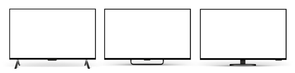 Realistic empty TV frame set, mockup of a large modern black TV, modern stylish monitor, collection blank television template - 760694235