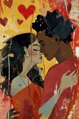 Fototapeta premium an artistic expressive illustration of diverse couple madly in love with each other, valentines day --ar 2:3 --stylize 50 --v 6 Job ID: 4c1185f3-0ac4-4599-860f-1f42afa9d7b6