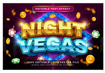 night vegas 3d text effect and editable text effect with light background