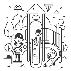 Outline illustration Celebration of International Childrens Day Children Playing on the Playground