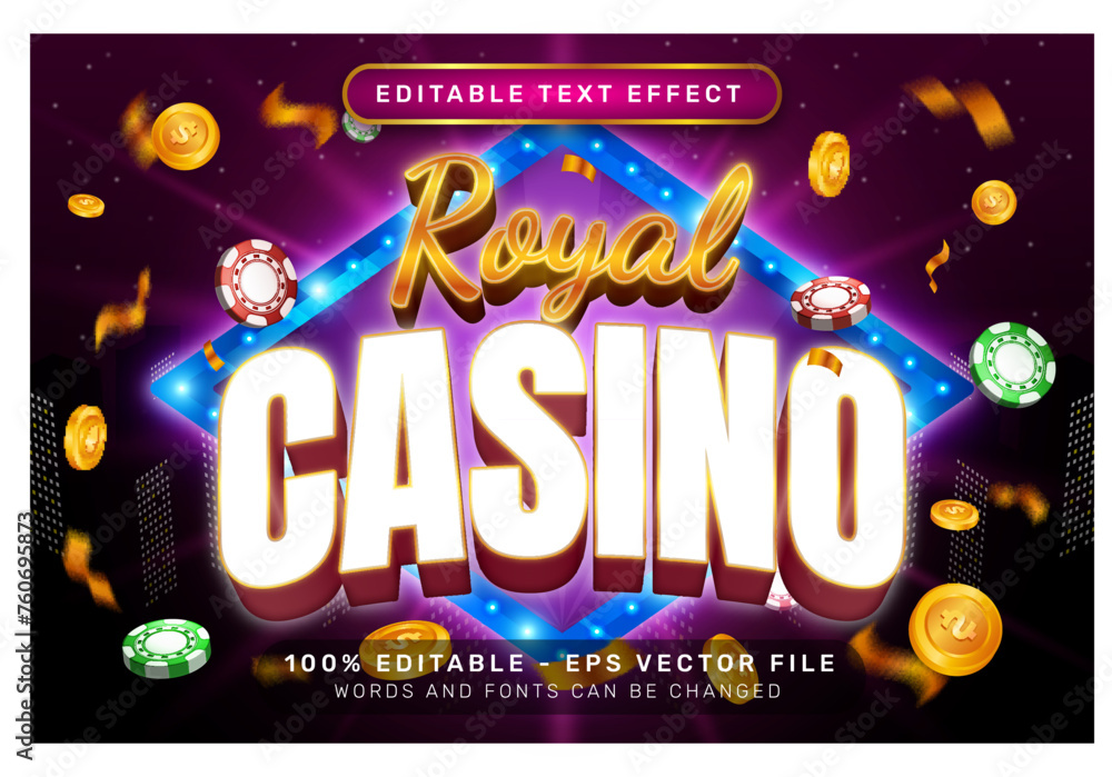 Poster royal casino 3d text effect and editable text effect with light background