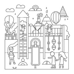 Outline illustration Celebration of International Childrens Day Children Playing on the Playground