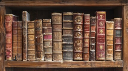 A book shelf filled with lots of old books.