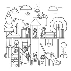 Outline illustration Celebration of International Childrens Day Children Playing on the Playground