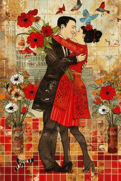 an artistic expressive illustration of diverse couple madly in love with each other, valentines day --chaos 20 --ar 2:3 --stylize 50 --v 6 Job ID: 646d8550-eaa5-45b4-a6cc-f2c3fdcfd999
