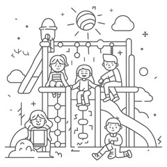 Outline illustration Celebration of International Childrens Day Children Playing on the Playground