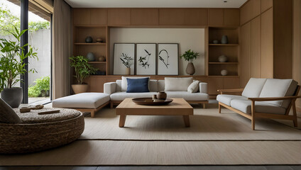 Fototapeta na wymiar This living room embodies the calming essence of Japandi