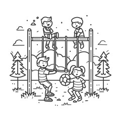Fototapeta na wymiar Outline illustration Celebration of International Childrens Day Children Playing on the Playground