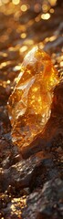 Gold Nugget, gleaming in the earth, discovered by a lucky prospector in the Australian outback The legacy of gold rushes lives on in the countrys bustling mining industry and rich cultural heritage - obrazy, fototapety, plakaty