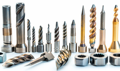 An ensemble of high-performance carbide tools tailored for the technicians needs in metalwork and engineering, isolated with white space - obrazy, fototapety, plakaty